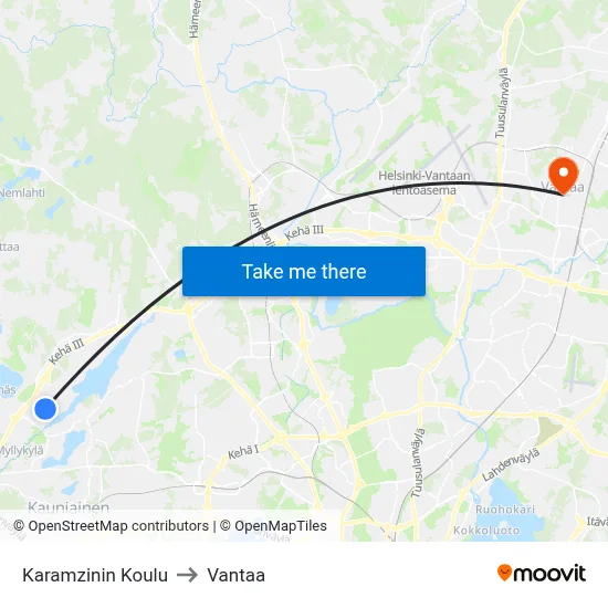 Karamzin School to Vantaa map
