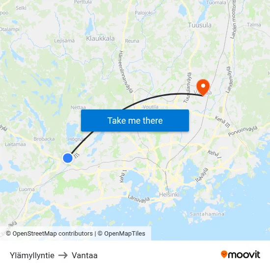 Ylämyllyntie to Vantaa map