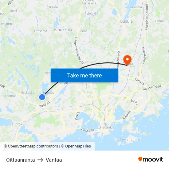 Oittaanranta to Vantaa map