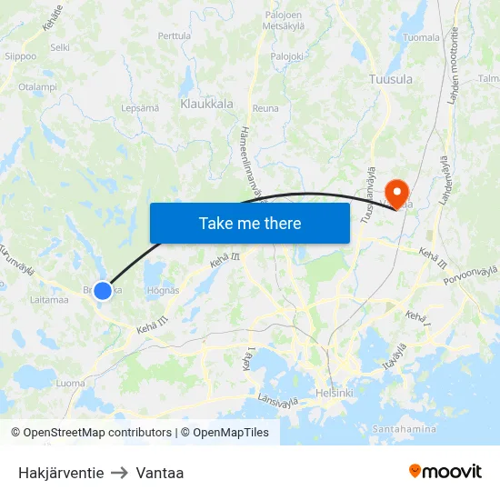 Hakjärventie to Vantaa map