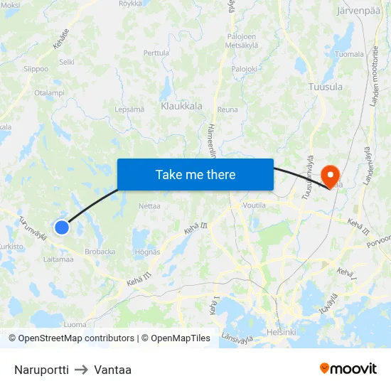 Naruportti to Vantaa map