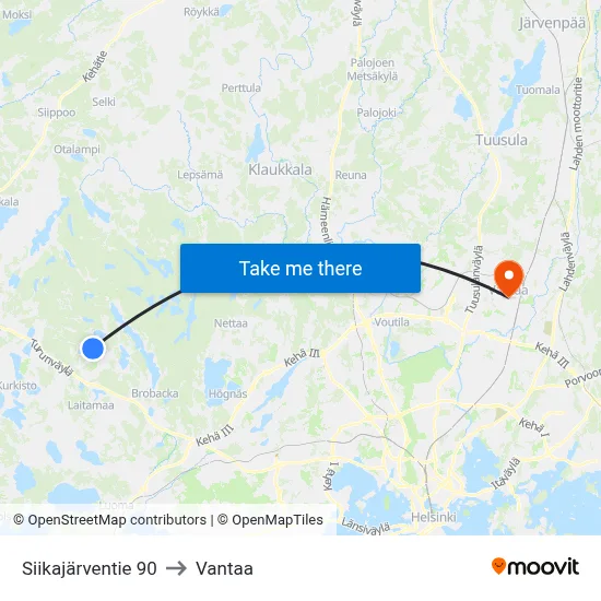 Siikajarventie 90 to Vantaa map
