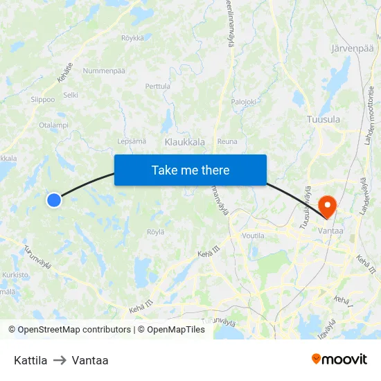 Kattila to Vantaa map