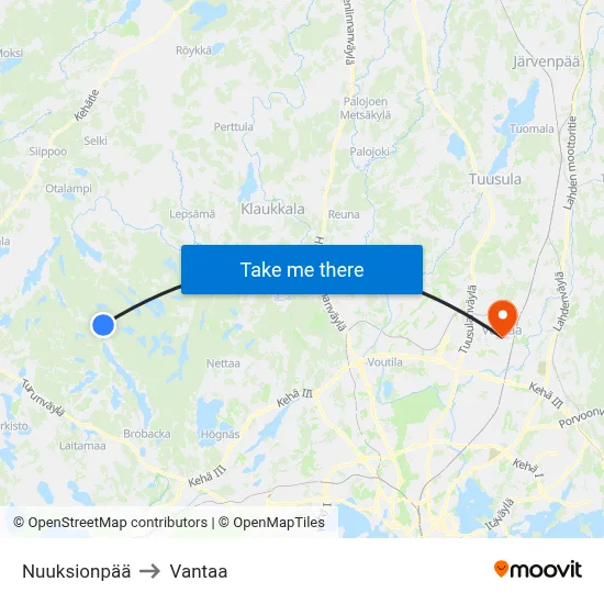 Nuuksionpaa to Vantaa map