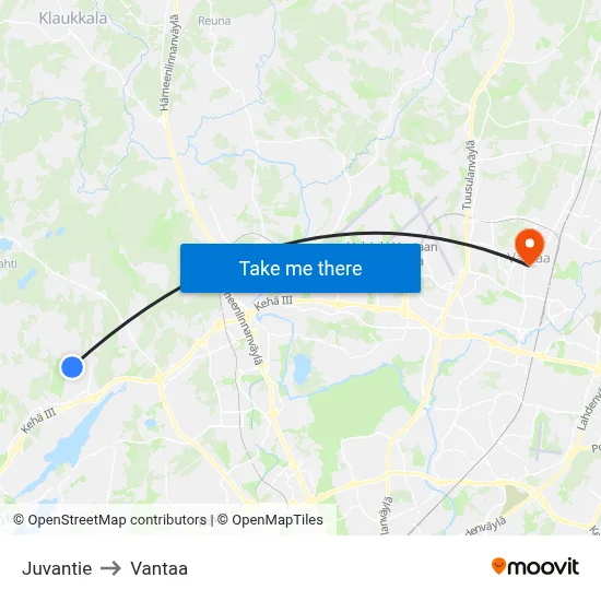Juvantie to Vantaa map