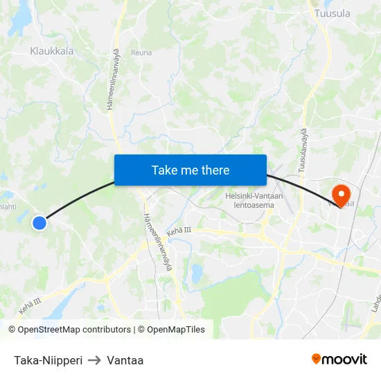 Back Niipperi to Vantaa map