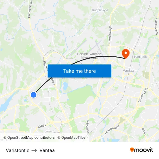 Varistontie to Vantaa map