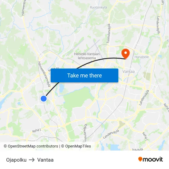 Ojapolku to Vantaa map