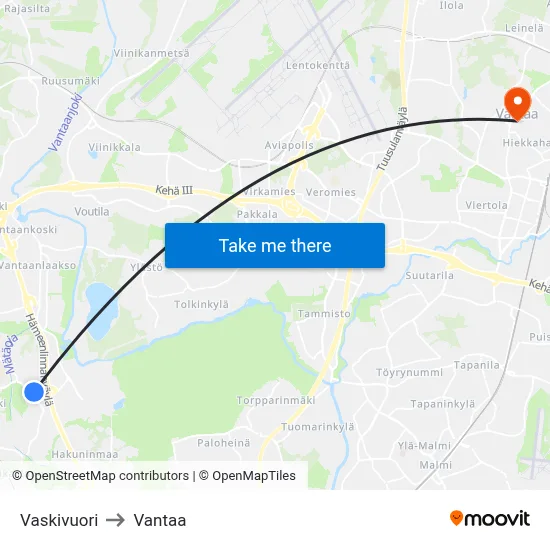 Vaskivuori to Vantaa map