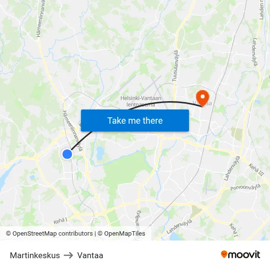 Martin Center to Vantaa map