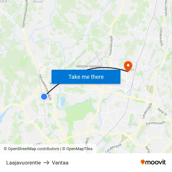 Laajavuorentie to Vantaa map
