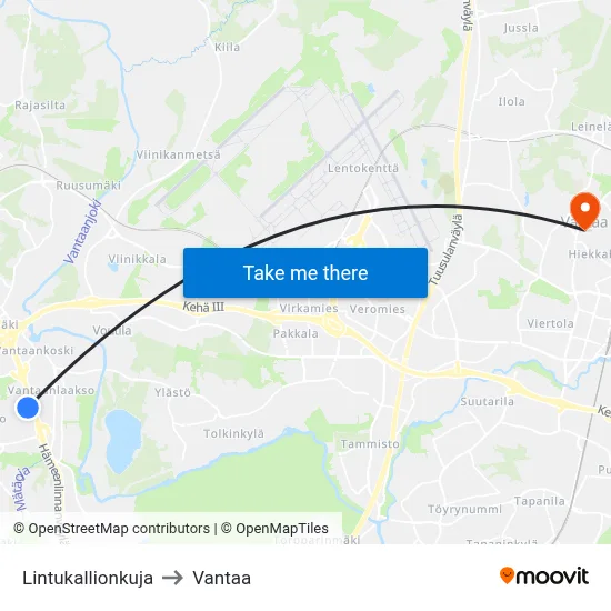 Lintukallio Alley to Vantaa map