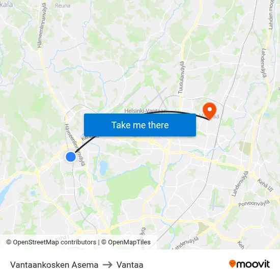 Vantaankoski Station to Vantaa map