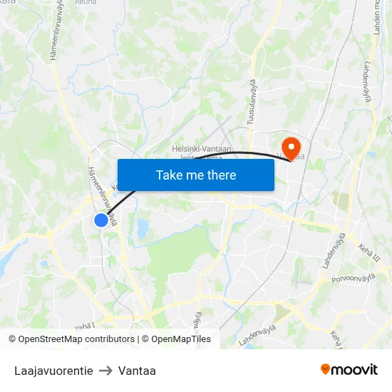 Laajavuorentie to Vantaa map