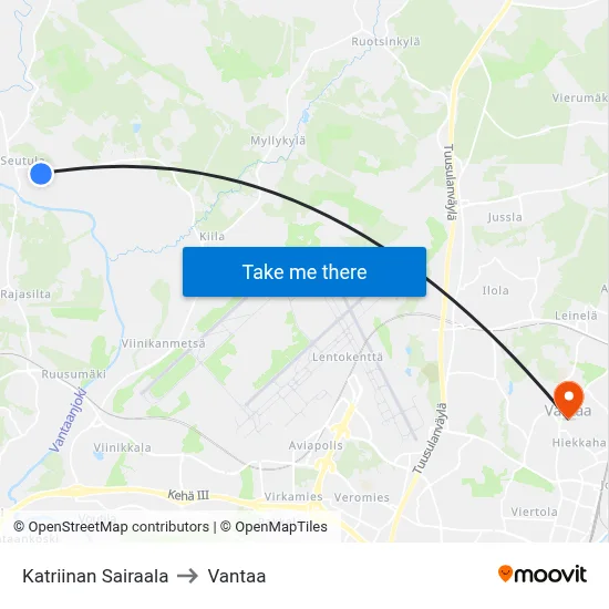 Katriina Hospital to Vantaa map