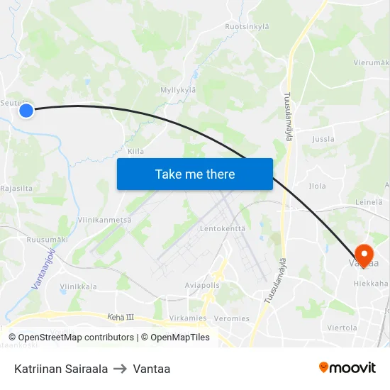 Katriina Hospital to Vantaa map