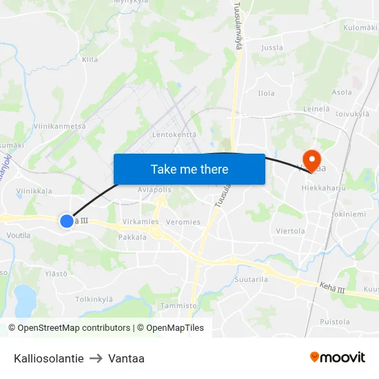 Kalliosola Road to Vantaa map