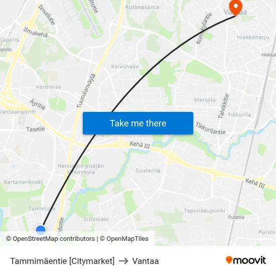 Tammimäentie 🛒 to Vantaa map