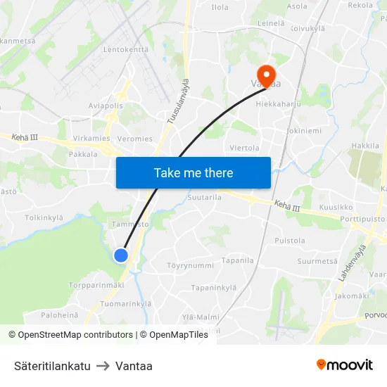 Säteritila Street to Vantaa map
