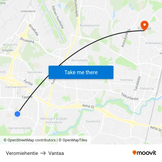 Veromiehentie to Vantaa map