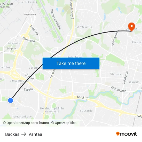 Backas to Vantaa map