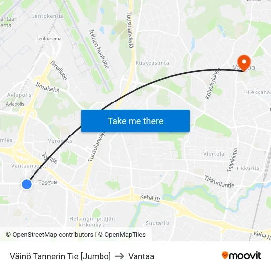 Väinö Tannerin Tie  🛍️ to Vantaa map