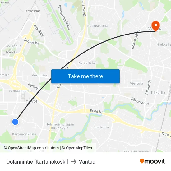 Oolanti Road [Kartanokoski] to Vantaa map