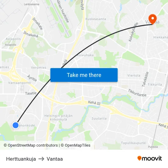 Herttuankuja to Vantaa map