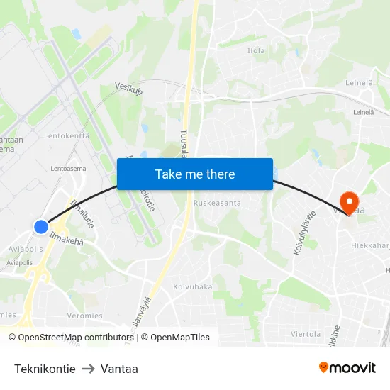 Teknikontie to Vantaa map