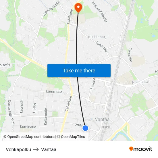 Vehkapolku to Vantaa map