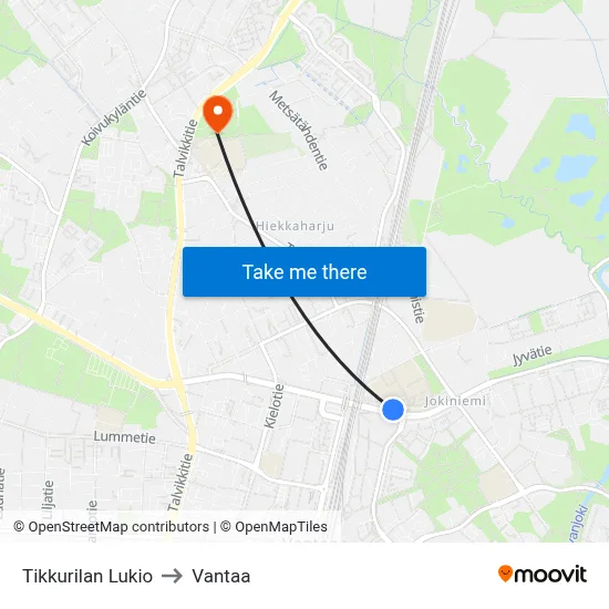 Tikkurila High School to Vantaa map