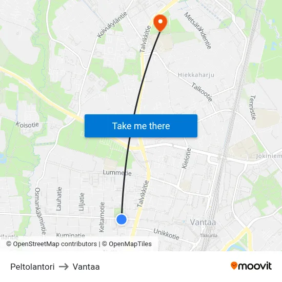 Peltola Square to Vantaa map