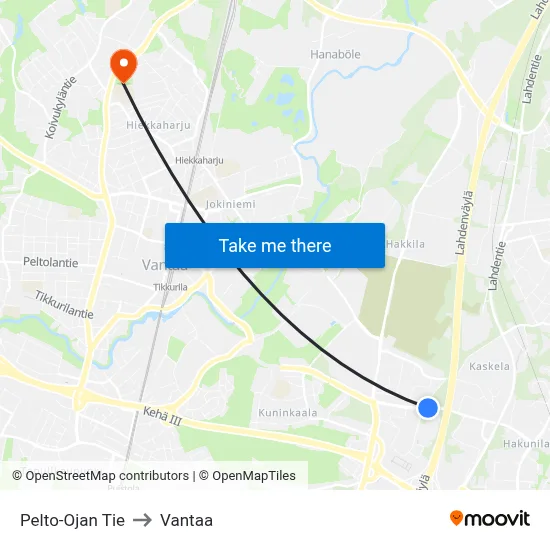 Pelto-Oja Road to Vantaa map