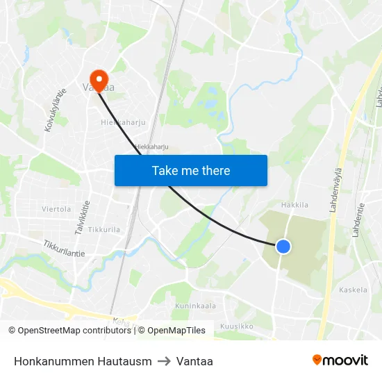 Honkanummi Cemetery to Vantaa map