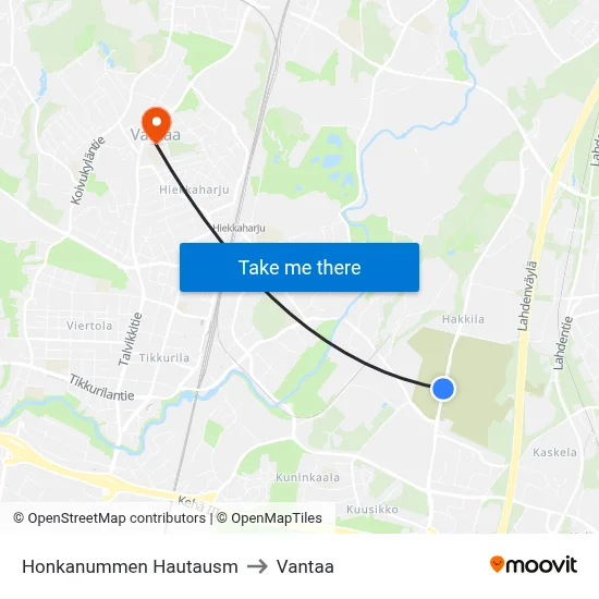 Honkanummi Cemetery to Vantaa map