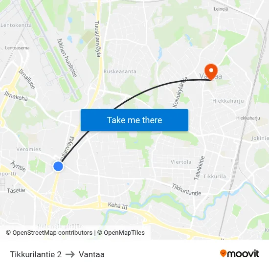 Tikkurilantie 2 to Vantaa map