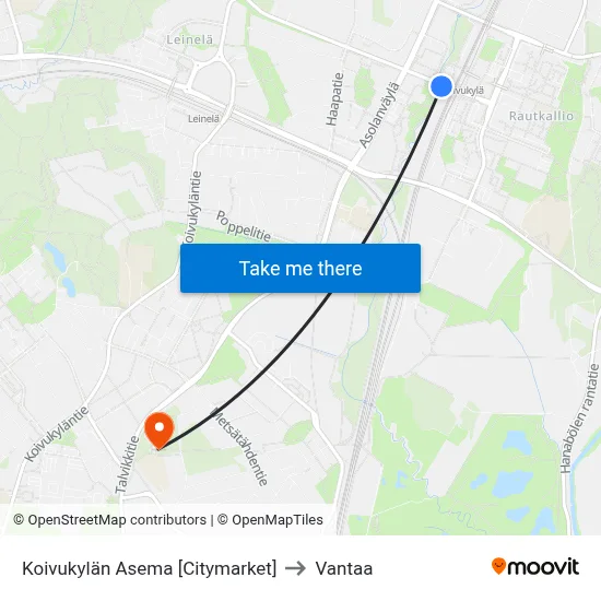 Koivukylän Asema [Citymarket] to Vantaa map