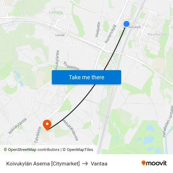 Koivukylän Asema [Citymarket] to Vantaa map