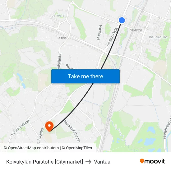 Koivukylän Puistotie [Citymarket] to Vantaa map