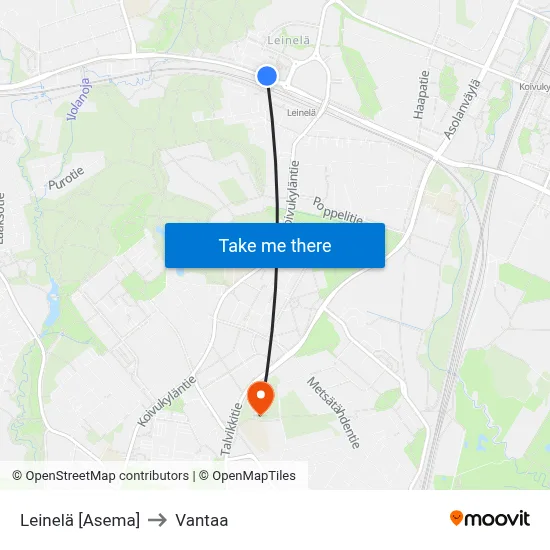 Leinelä [Station] to Vantaa map