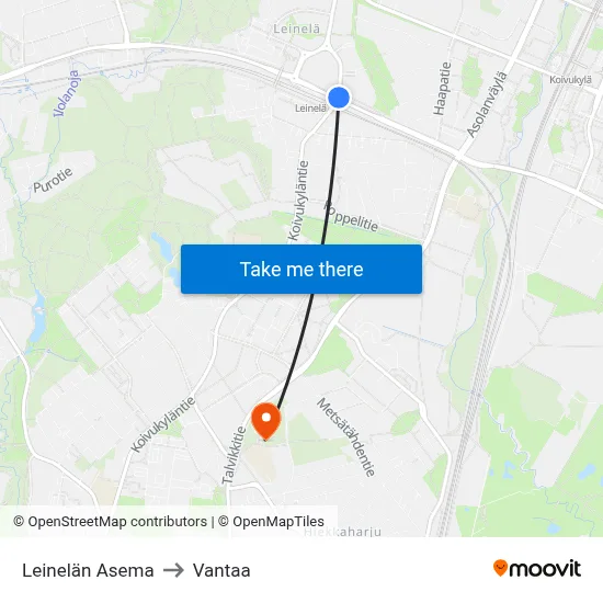 Leinelä Station to Vantaa map