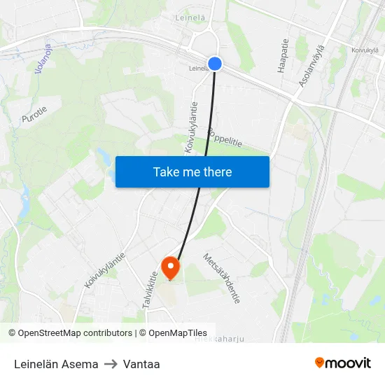 Leinelä Station to Vantaa map