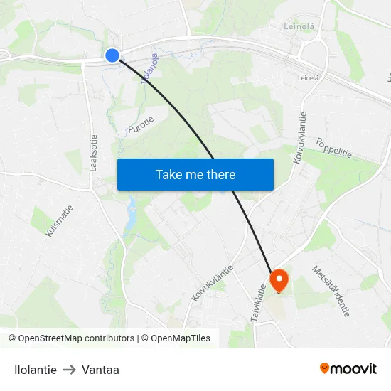 Ilolantie Road to Vantaa map