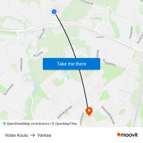 Ilola School to Vantaa map
