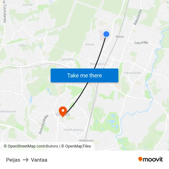 Peijas to Vantaa map