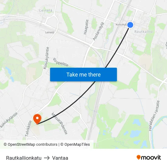 Rautkallio Street to Vantaa map