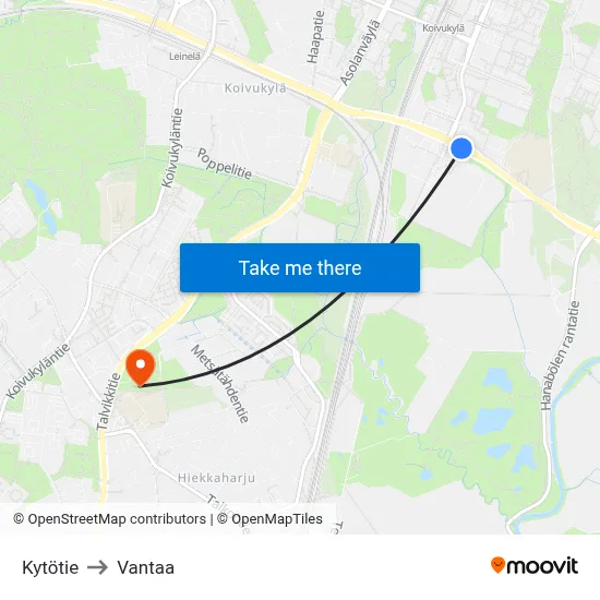 Kytötie Road to Vantaa map