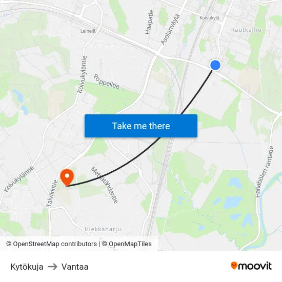 Kytökuja to Vantaa map