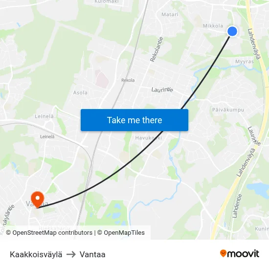 Southeast Route to Vantaa map