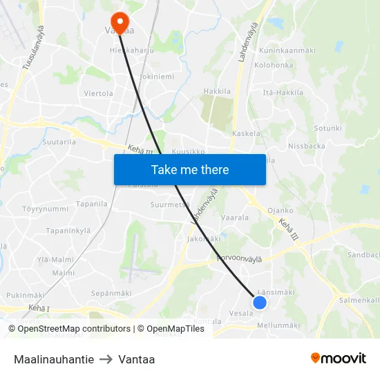 Paint Ribbon Road to Vantaa map